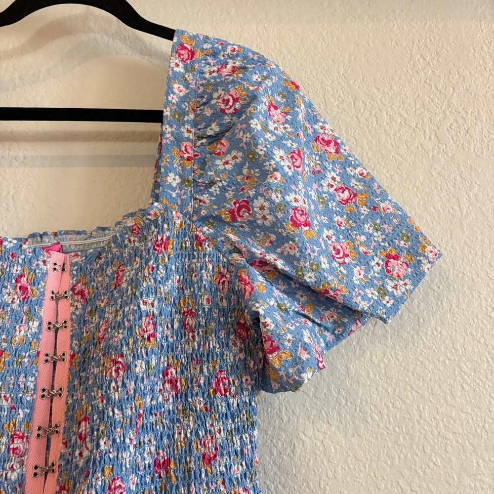 ❗️FINAL❗️NWT Betsey Johnson Blue and Pink Floral Mini Dress - Picture 5 of 10